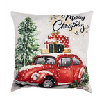 Karácsonyi párnahuzat 45x45 cm piros autó csomagokkal