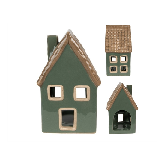 Zöld porcelán házikó mécsestartó