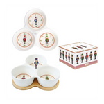 Karácsonyi porcelán három részes tálka szett bambusztálcán díszdobozban Nutcrackers