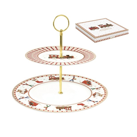 Polar Express karácsonyi porcelán két emeletes süteményes állvány