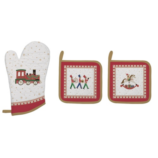 Polar Express karácsonyi pamut edényalátét és edényfogó kesztyű szett