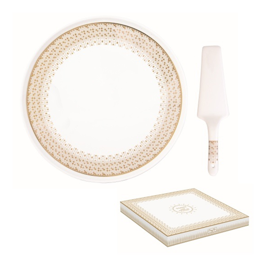 Festive karácsonyi porcelán tortatál lapáttal