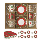 Porcelán kávés csésze aljjal 6 db szett karácsonyi mintával Jingle Bells