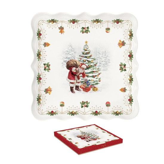 Karácsonyi porcelán négyzet alakú kínáló tálca Nostalgic Christmas Time