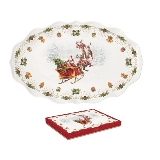 Karácsonyi porcelán kerek kínáló tálca 32 cm Nostalgic Christmas Time
