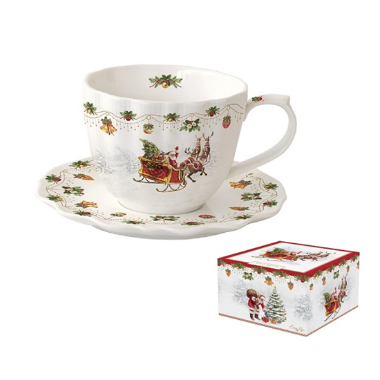 Karácsonyi porcelán teáscsésze aljjal díszdobozban Nostalgic Christmas Time