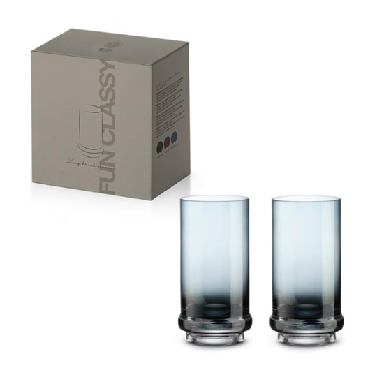 Long Drink pohár színes kék üvegből díszdobozban 2 db