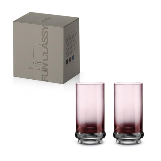 Színes lila üvegből készült long drink pohár díszdobozban 2 db szett