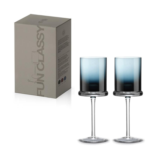 Borospohár színes kék üvegből díszdobozban 2 db