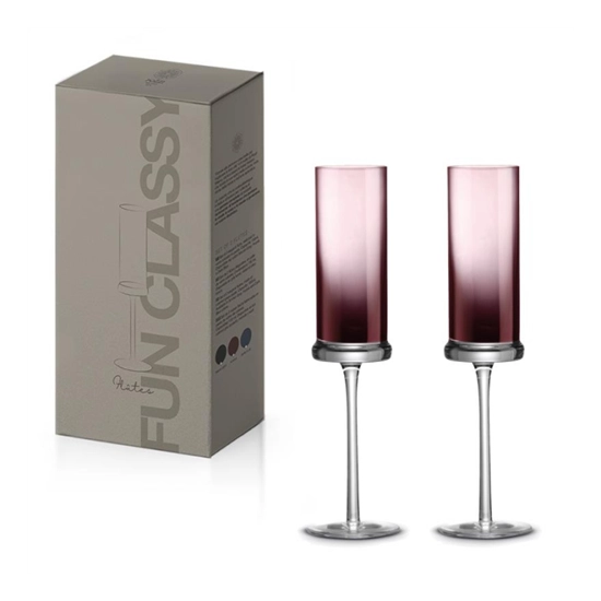 Flőte pezsgőspohár színes lila üvegből díszdobozban