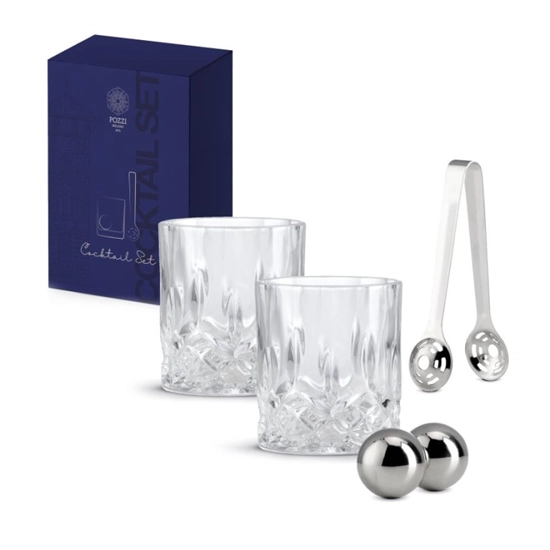 Whisky kínáló szett 2 db pohár fém hűtőgolyó jégcsipesz SetA