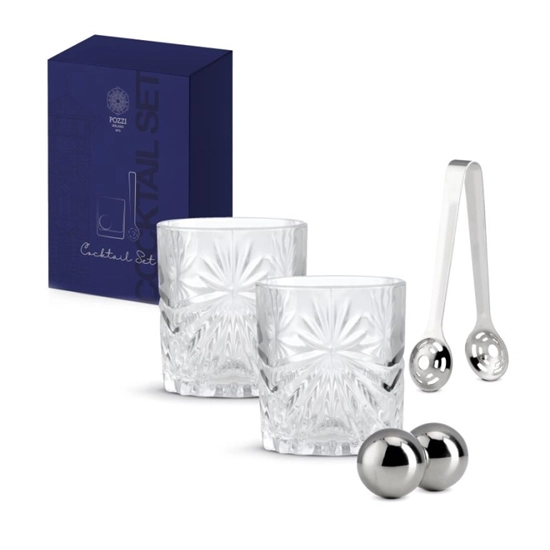 Whisky kínáló szett 2 db pohár fém hűtőgolyó jégcsipesz