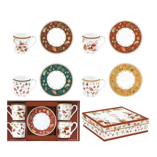 Őszi mintás porcelán eszpresszó kávés csésze 4 személyes 100 ml Autumn Breeze