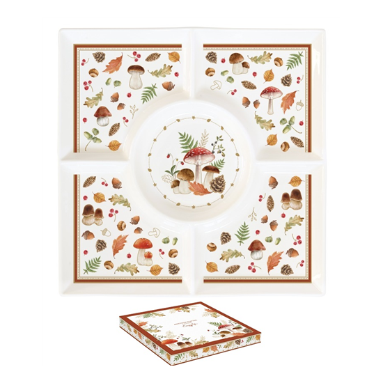 Őszi mintás porcelán asztali kínáló tálca 25x25 cm Autumn Breeze