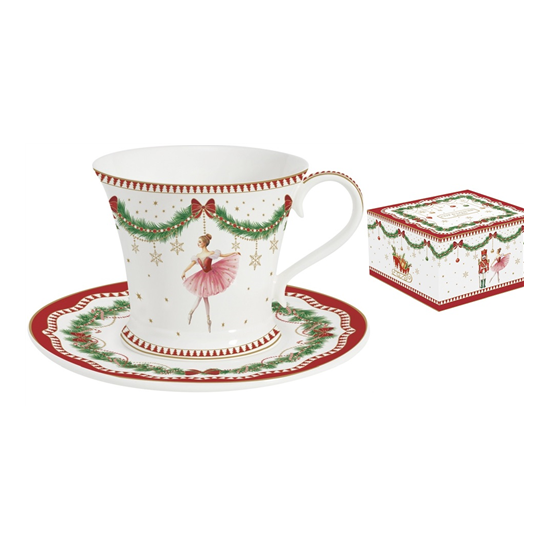 Karácsonyi porcelán teáscsésze + alj 200 ml díszdobozban Magie de Noel