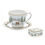 Karácsonyi porcelán szarvas mintás nagy reggeliző csésze 400 ml díszdobozban White Forest