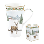 Karácsonyi porcelán szarvas mintás nagy bögre 600 ml díszdobozban White Forest