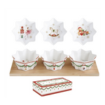 Karácsonyi porcelán csillagtálka szett 3 db-os bambusztálcán díszdobozban Magie de Noel