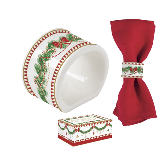 Karácsonyi porcelán szalvétagyűrű 4 db-os szett díszdobozban Magie de Noel