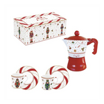 Kotyogós kávéfőző karácsonyi diótörő mintával porcelán csészével Nutcracker Twist