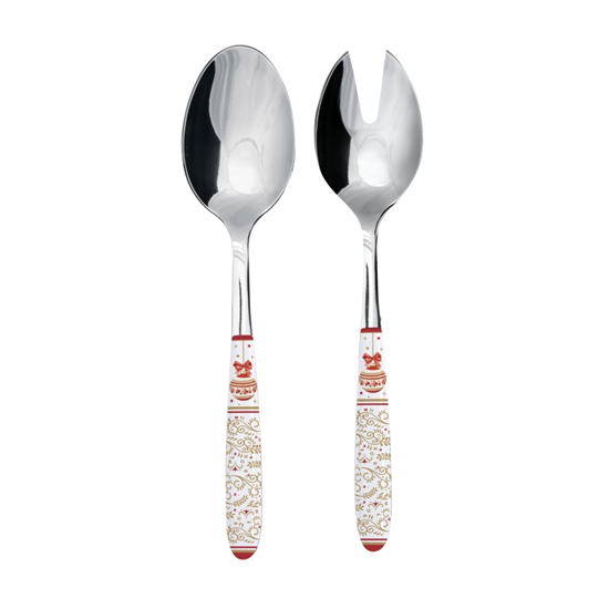 Rozsdamentes acél salátakiszedő szett karácsonyi mintás műanyag dekorborítású nyéllel Magie de Noel