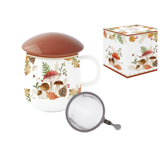 Őszi mintás porcelán szűrős bögre tetővel gombaformájú 450 ml Autumn Breeze