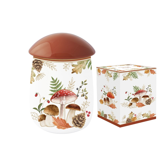 Őszi mintás porcelán konyhai tároló gombaformájú 12x19 cm Autumn Breeze