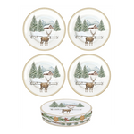 Karácsonyi porcelán szarvas mintás desszertes tányér 4 db szett White Forest