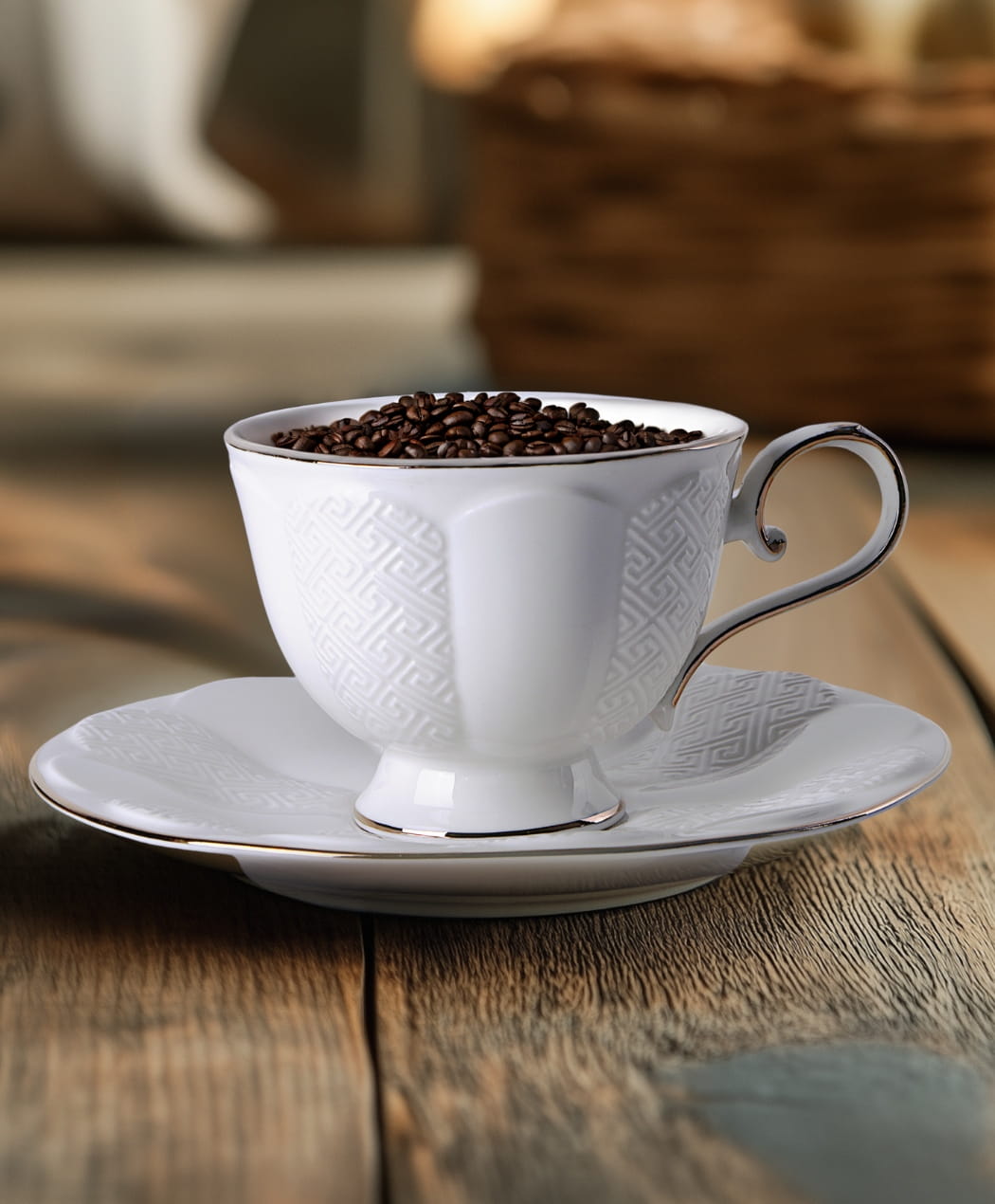 Dubai fehér elegáns porcelán csésze + alj 220 ml 2 személyes díszdobozban Veroni