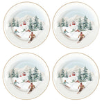 Porcelán karácsonyi desszertes tányér 4 db szett Chalet síelés motívummal