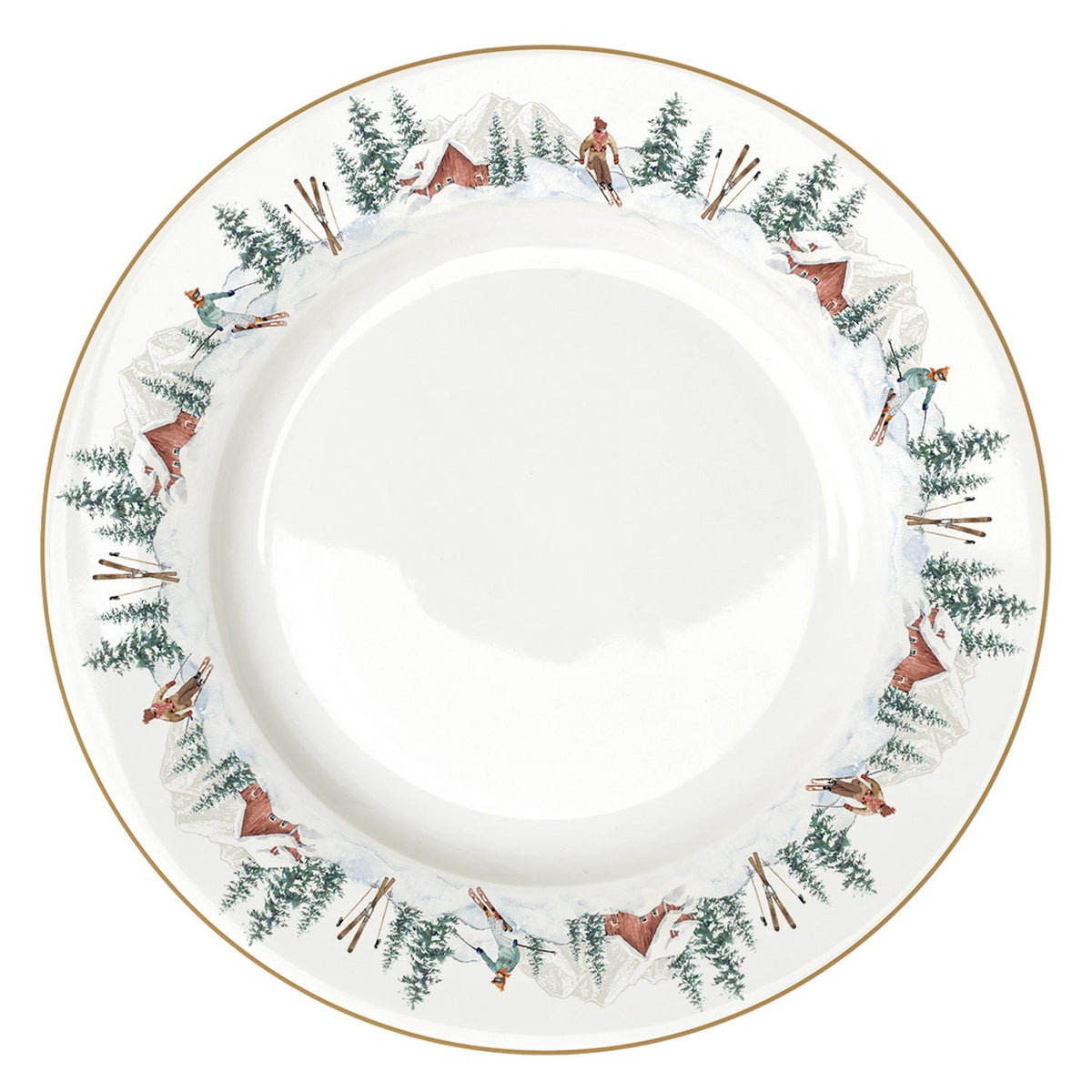 Porcelán karácsonyi lapostányér Chalet síelés motívummal