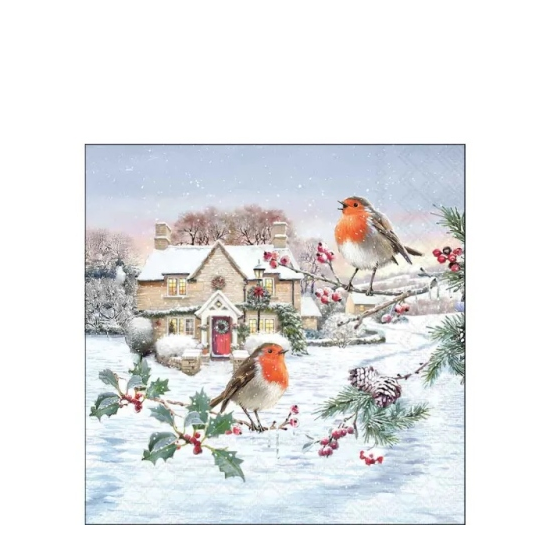 Karácsonyi szalvéta – Birdy village, 25x25 cm, 20 db-os