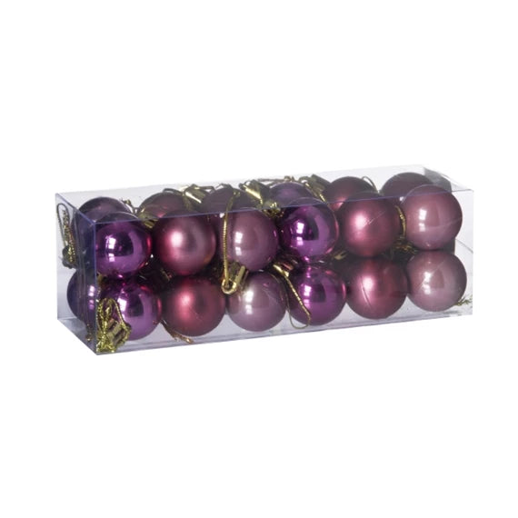 Karácsonyfagömb dobozban 3 cm 3 féle (24 db-os szett) – rózsaszín, műanyag – DD51198