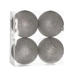 Karácsonyfagömb dobozban, glitteres 10 cm (4 db-os szett) – ezüst, glitteres, műanyag