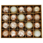 Karácsonyfagömb válogatás glitteres 31x25x6 cm (20 db-os szett) – rozéarany, fehér, műanyag