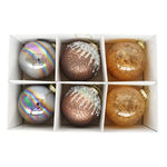 Karácsonyfagömb irizáló, glitter dekorral, márvány hatású, akasztós 8 cm (6 db-os szett) – barna, bronz, üveg