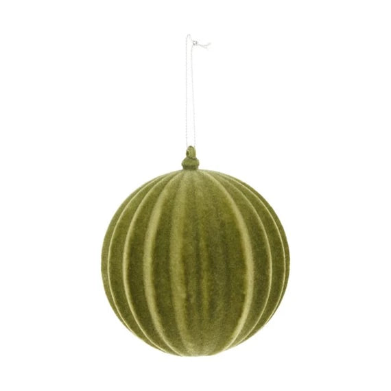 Karácsonyfagömb flokkolt, akasztós 10 cm – olivazöld, műanyag