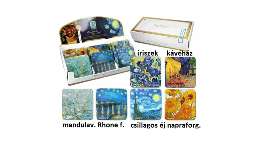 Parafa poháralátét 10x10cm Van Gogh Csillagos éj a Rhone folyó felett