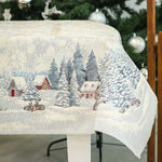 Karácsonyi asztalterítő – White forest nyuszik a hóban minta, 137×240 cm, gobelin, ezüst lurex