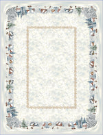 Karácsonyi asztalterítő – White forest nyuszik a hóban minta, 137×240 cm, gobelin, ezüst lurex