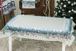 Karácsonyi asztalterítő – Frosty karácsonyi hóemberes minta, 137×240 cm, gobelin, ezüst lurex