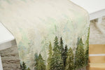 Karácsonyi asztali futó – Golden forest fenyőfás mintás asztali futó, 37×100 cm, gobelin, arany lurex