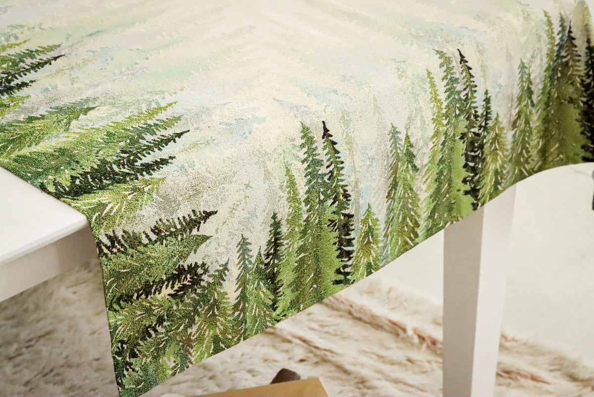 Karácsonyi asztalterítő – Golden forest fenyőfás minta, 96×100 cm, gobelin, arany lurex