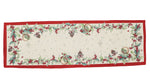 Karácsonyi asztali futó – Berry ünnepi, bogyós mintás asztali futó, 44×140 cm, gobelin, ezüst lurex