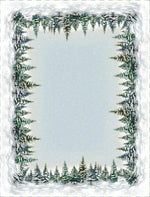 Karácsonyi asztalterítő – Havas fenyőerdő minta, 137×180 cm, gobelin, ezüst lurex