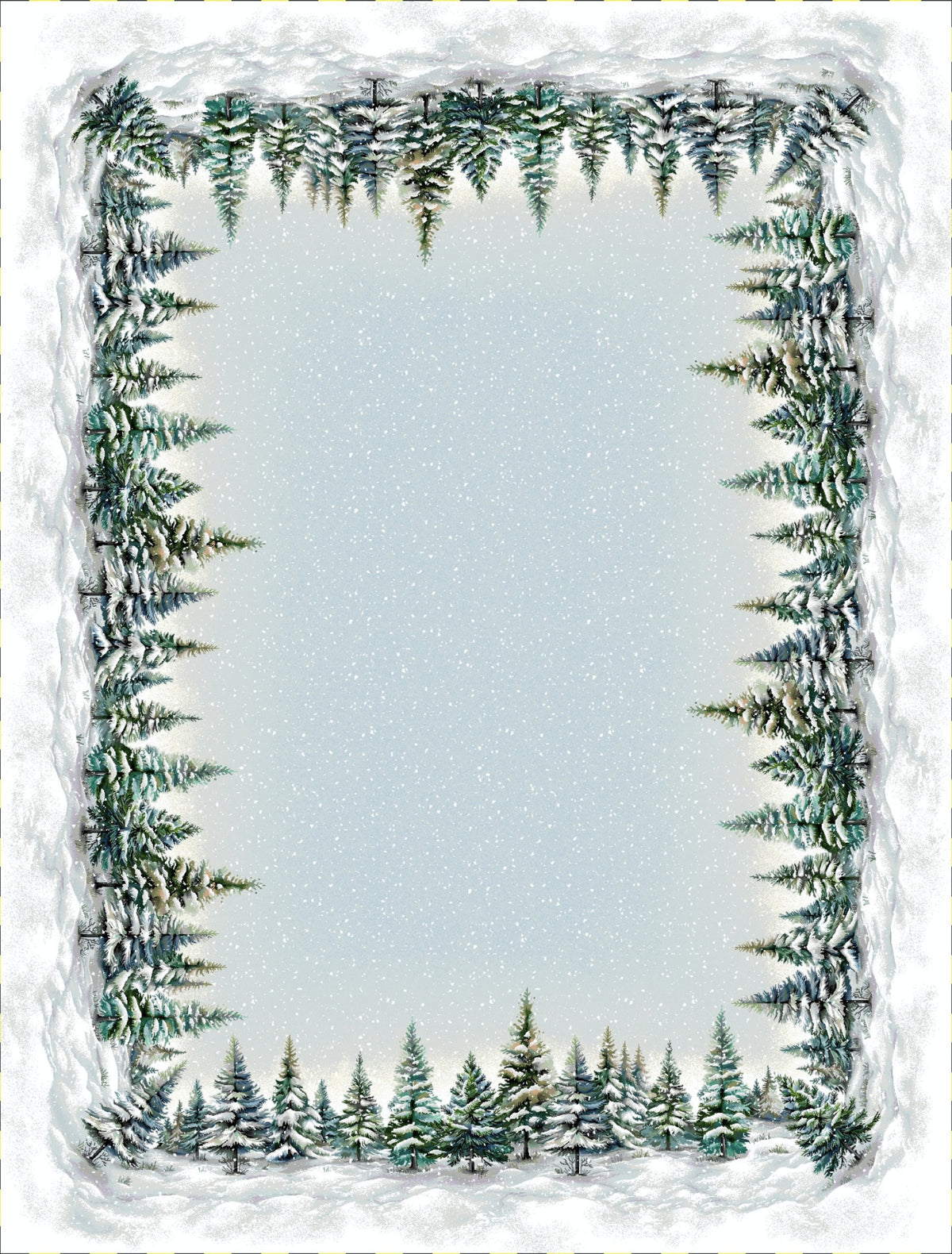 Karácsonyi asztalterítő – Havas fenyőerdő minta, 137×240 cm, gobelin, ezüst lurex