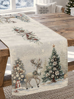 Karácsonyi asztali futó – Golden deer arany szarvasos mintás asztali futó, 37×100 cm, gobelin, ezüst lurex