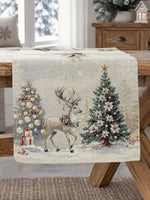 Karácsonyi asztali futó – Golden deer arany szarvasos mintás asztali futó, 37×100 cm, gobelin, ezüst lurex