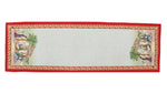 Karácsonyi asztali futó – Betlehemi, piros szélű mintás asztali futó, 44×140 cm, gobelin, arany lurex