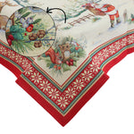 Karácsonyi asztalterítő – Télapós, szarvasos minta, 96×100 cm, gobelin, arany lurex